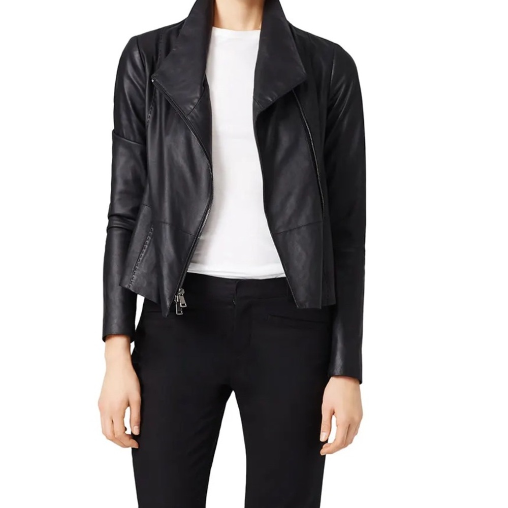 Vince Black Leather Scuba Jacket - size S